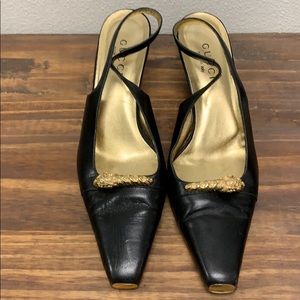 GUCCI Black Leather Sling Back Heels, Size 9B